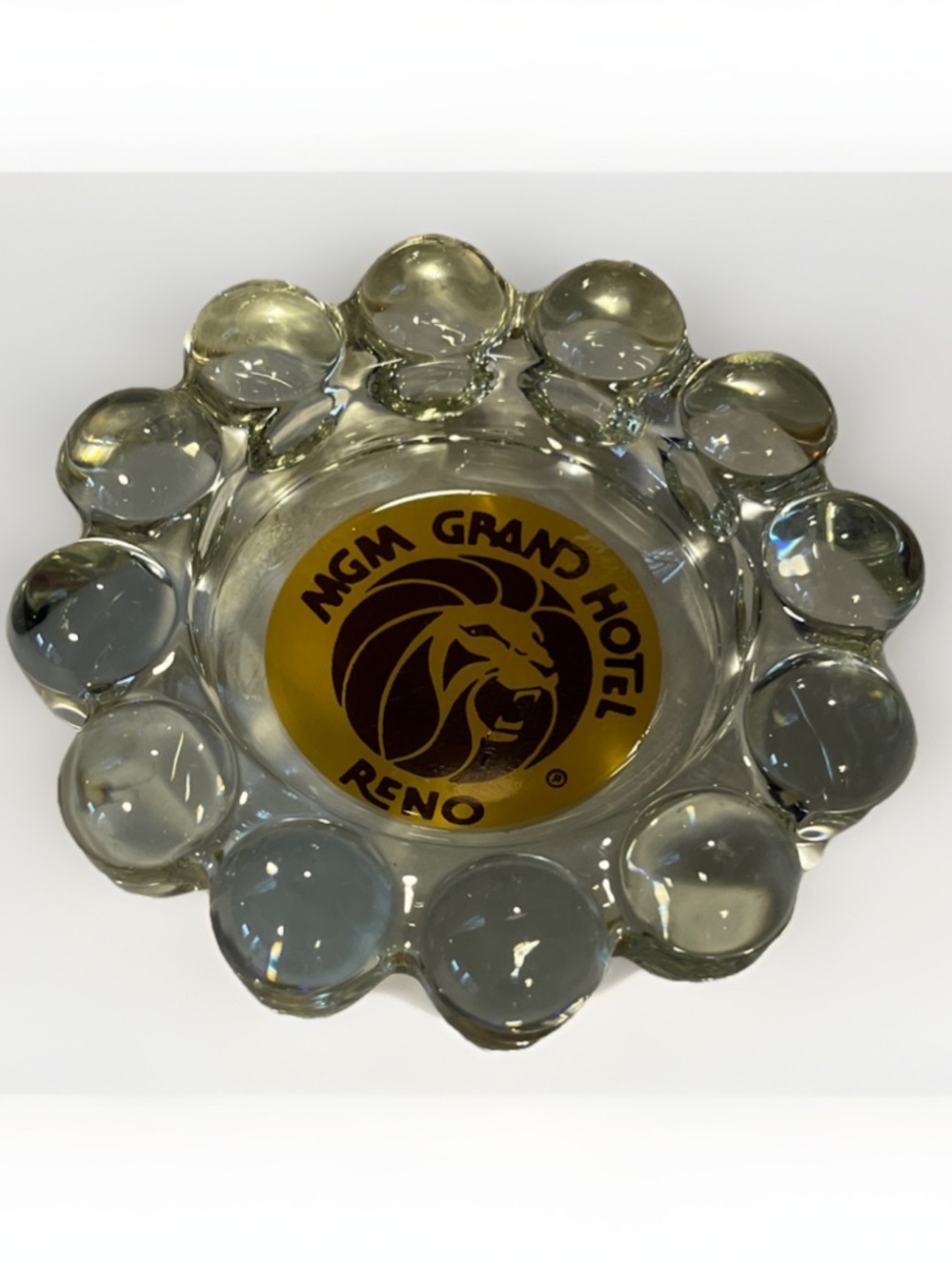 Vintage Reno MGM Grand Hotel Ashtray RARE Bubble Mid Century Modern Glass MCM